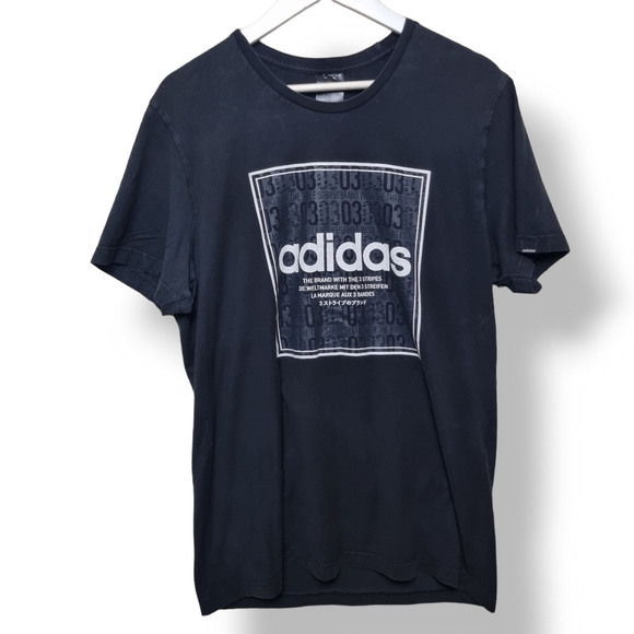 Adidas T Shirt Mens Large Black White Logo Short Sleeve Jersey - Picture 2 of 8